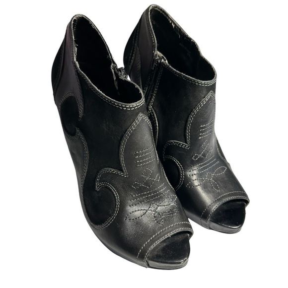 Aldo Western Peep Toe  Leather Suede Spiked Heel Booties Sz 40 - Picture 4 of 12